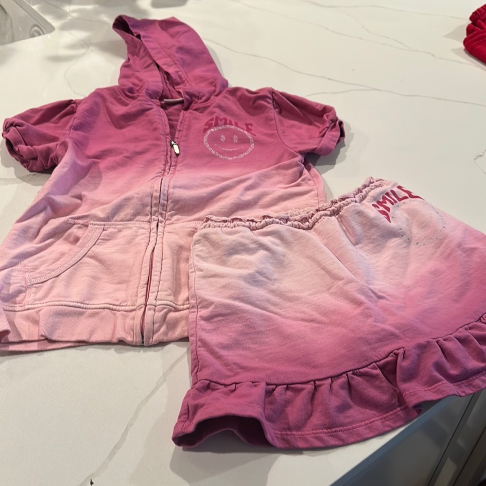 pink smile Sweatshirt Skirt Large and matching zipper short sleeved jacket xl